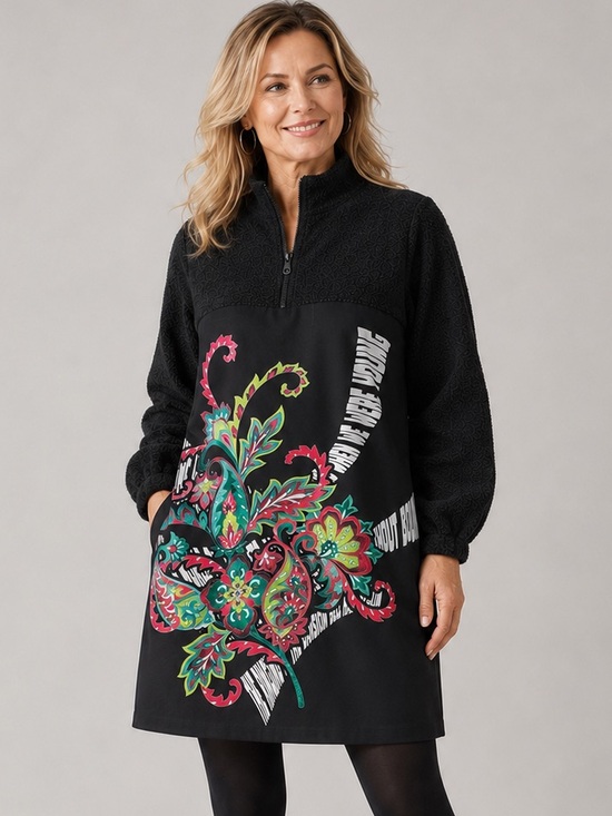 SAY Turkey Dresses & Skirts - NWOT - SAY - Mixed Media Wearable Art Graphic Dress - Sz 36. Made in Turkey.
